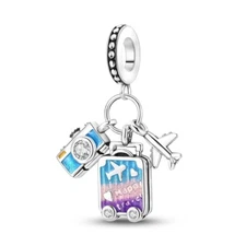 MULA European Silver Plated Charm CZ Enamel Luggage Airplane For Women Bracelet