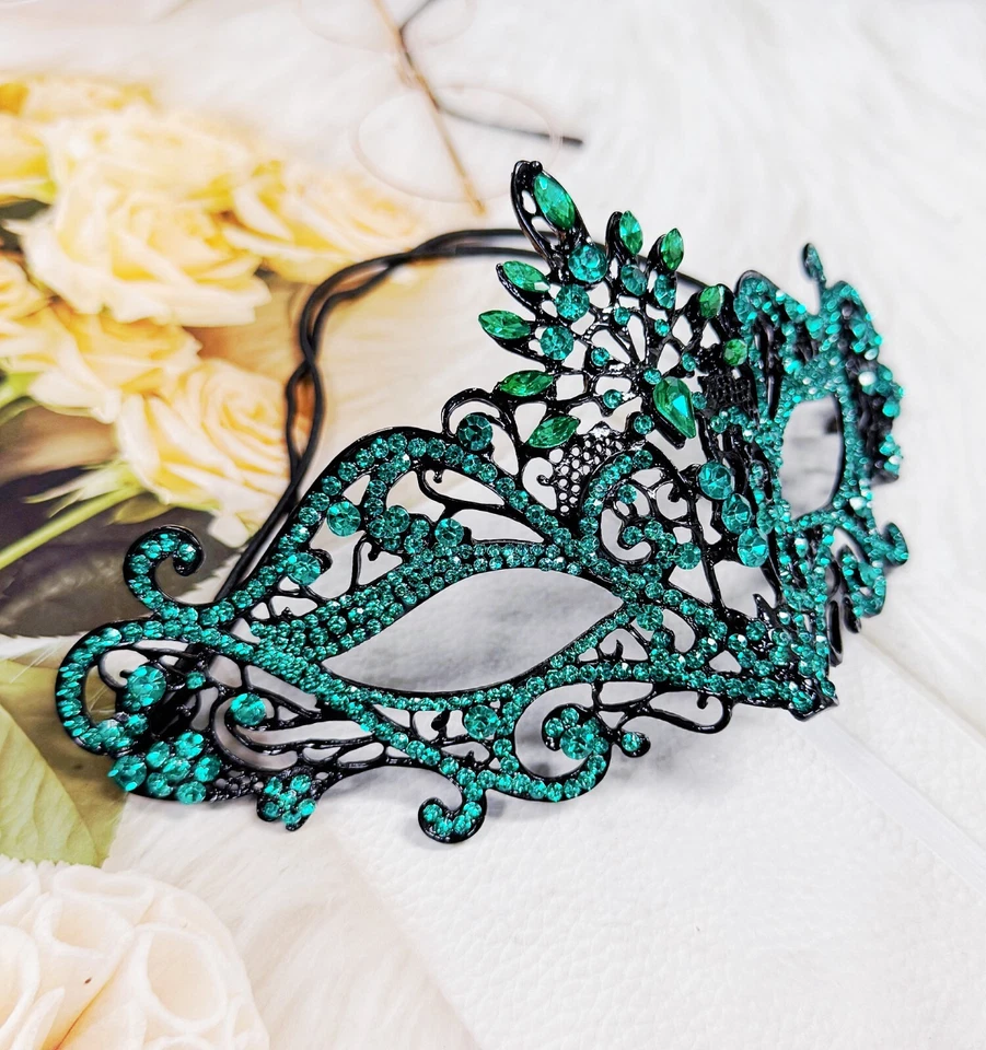 Emerald Crystal Masquerade Mask, Black Mask, Party Mask, Masquerade Ball Mask - Image 4 of 4