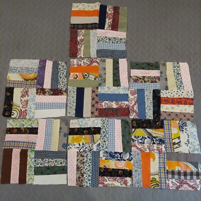 7 Vintage Patchwork Quilt Blocks Hand Pieced Calico Prints