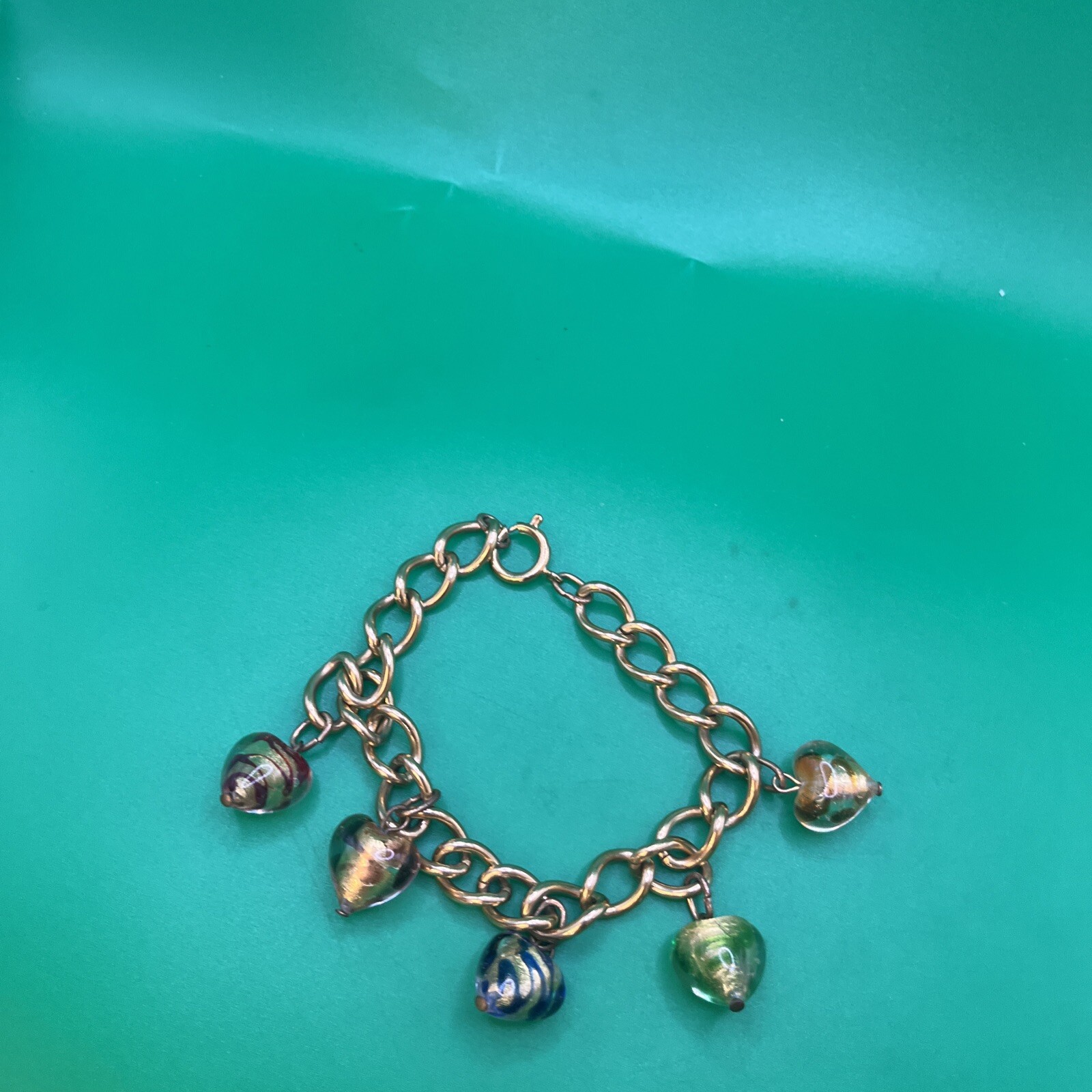 Chunky Vintage Murano glass bracelet hearts charms 8 1/2” eBay
