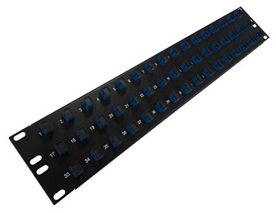 48 Port SC Fiber Patch Panel Singlemode Blue Couplers Loaded 2u 19'' Fiber Optic
