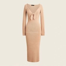 J. Crew Ribbed Tie Front Midi Sweater Dress in Almond, Size XS