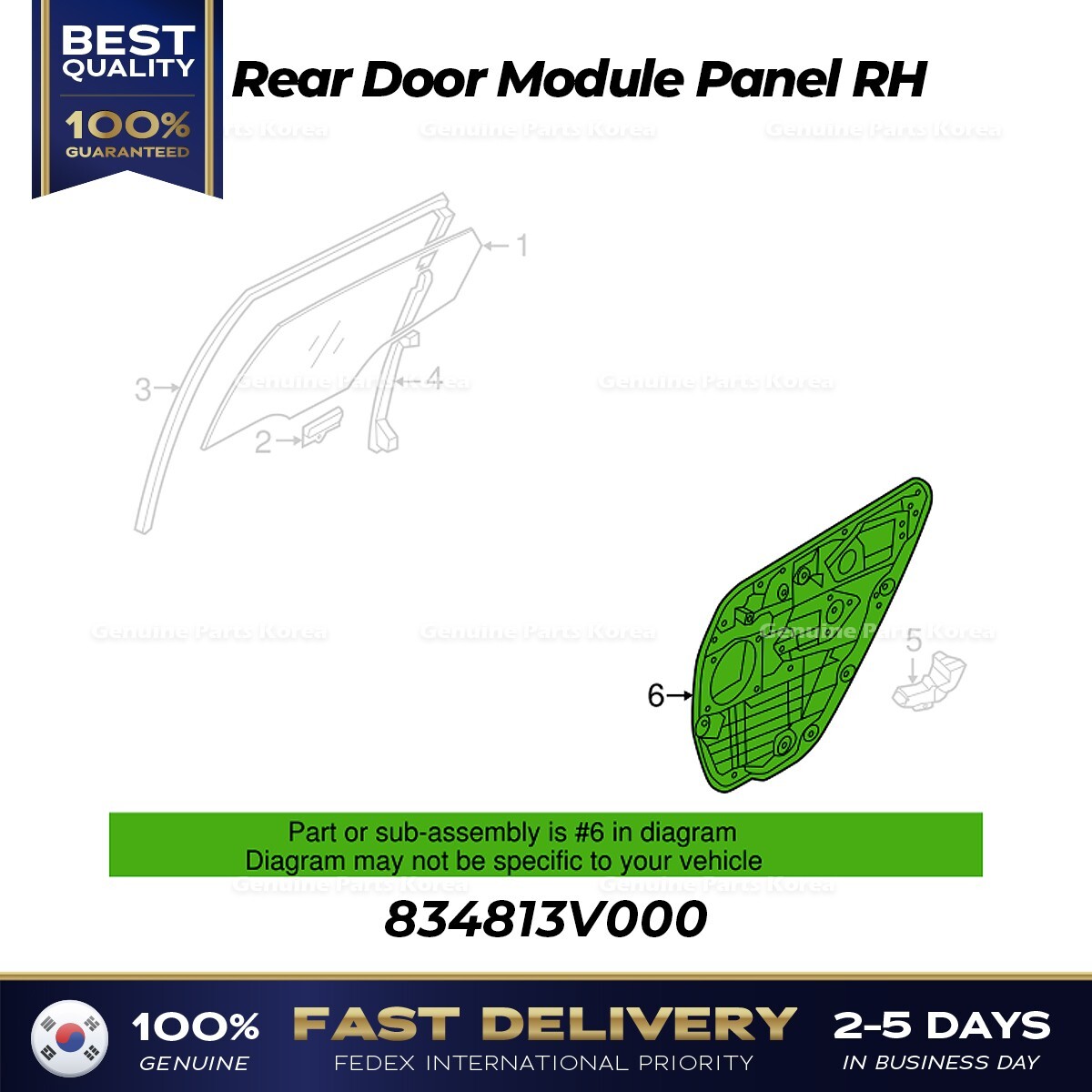⭐Genuine⭐ Rear Door Module Panel RH 834813V000 for Hyundai Azera