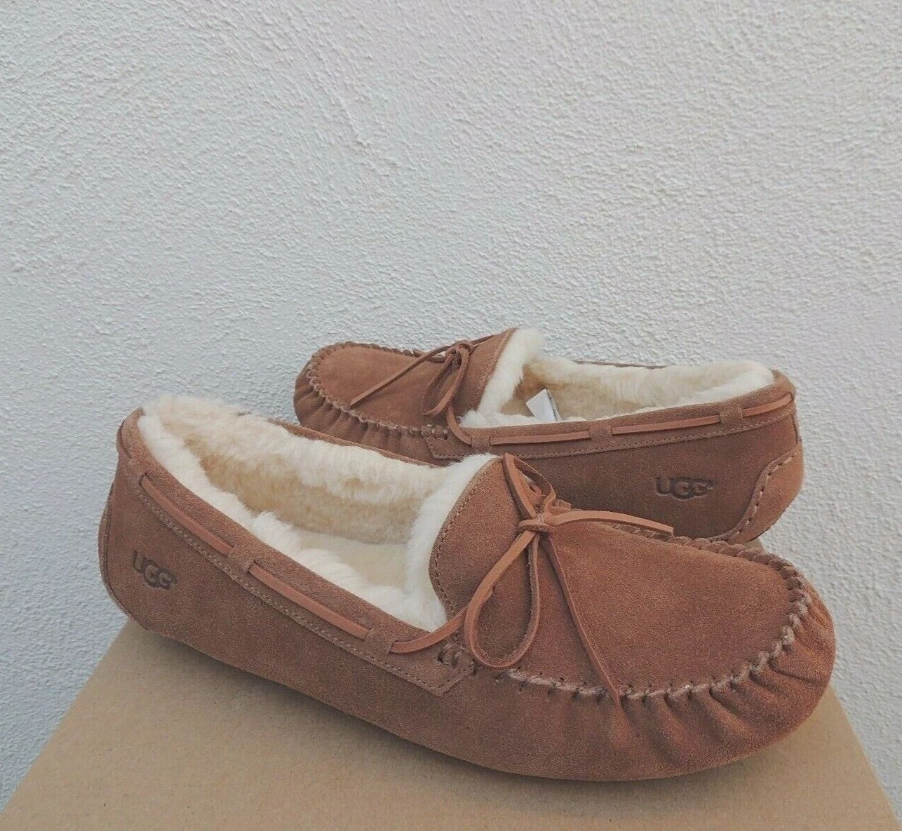 UGG PANTOFOLE MOCASSINO UOMO OLSEN CASTAGNA SCAMOSCIATA LANA DI PECORA US 12 EUR 45 ~NUOVE CON SCATOLA