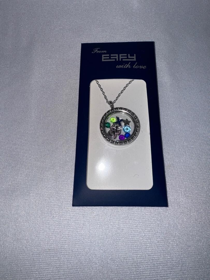 Effy 8 Charm Necklace Locket with Celebrity Cruise Charms X Star XO and 5 Gems
