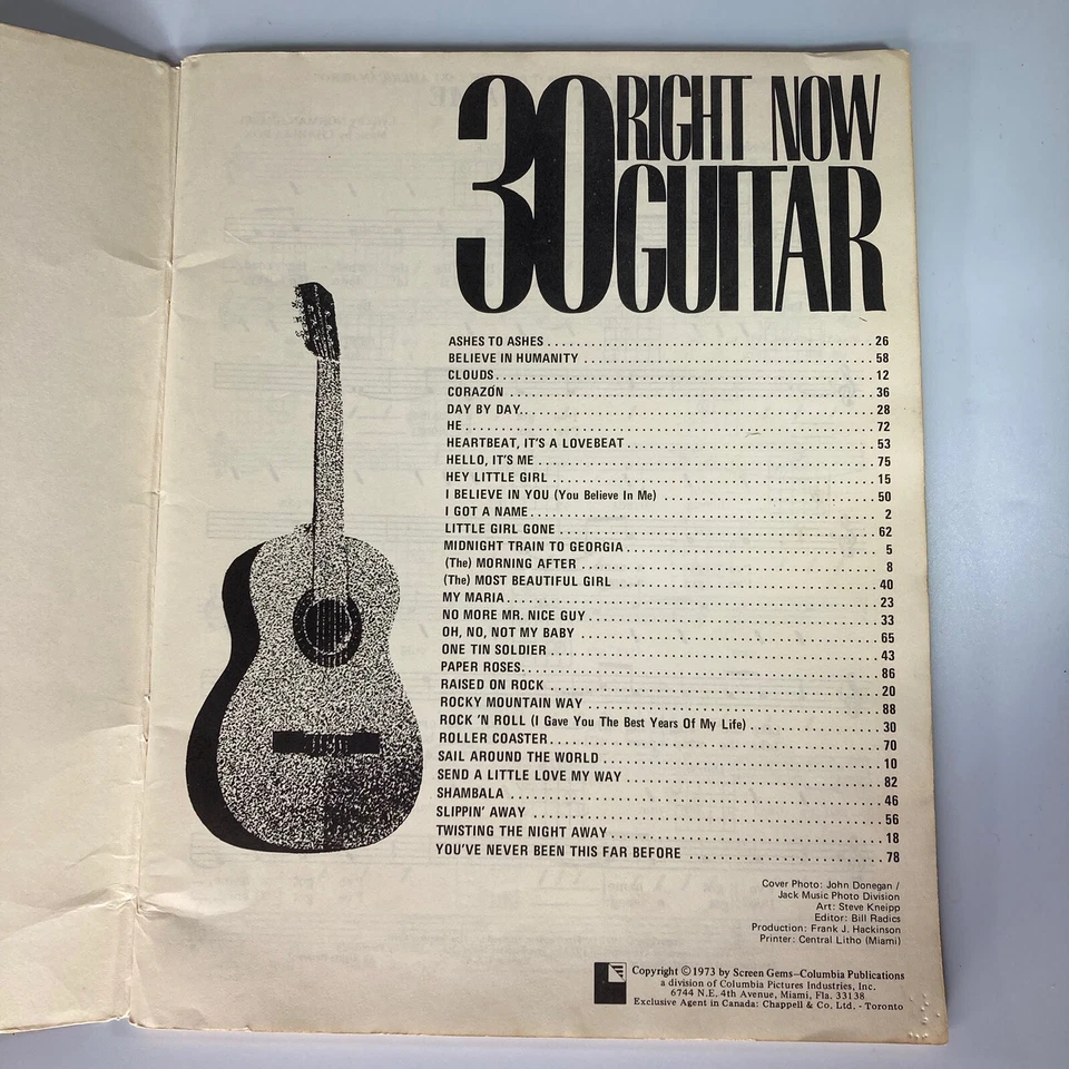 30 Right Now Guitar Tablature Book Easy Guitar Columbia Screen Gems 1973 RARE - Image 2 of 4
