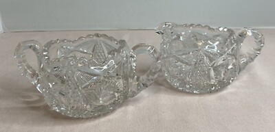 *Vintage American Brilliant Cut Glass Sawtooth Edge Creamer & Sugar Bowl Etched