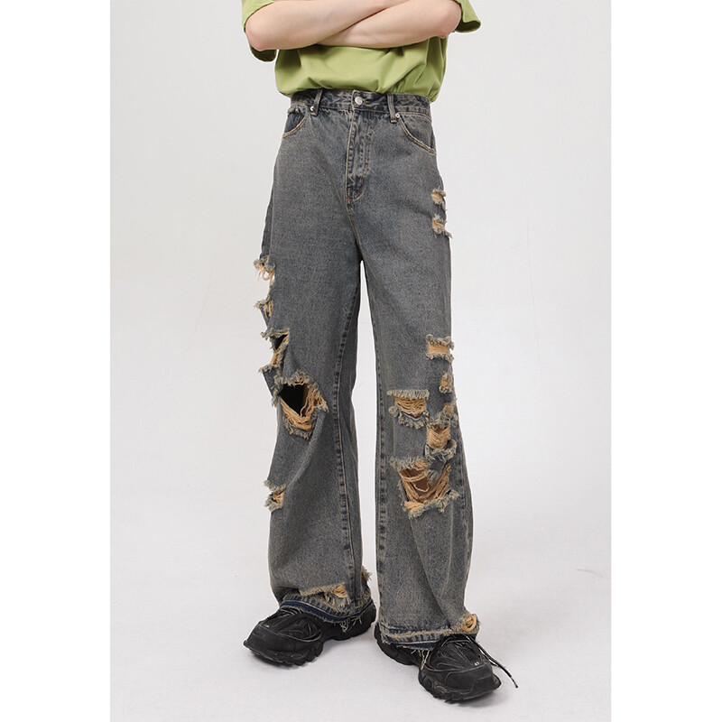 Men Ripped Distressed Jeans Denim Pants Trousers Streetwear