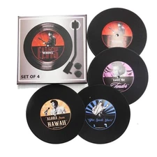 Elvis Presley Record Coasters look like a set of vinyl records.