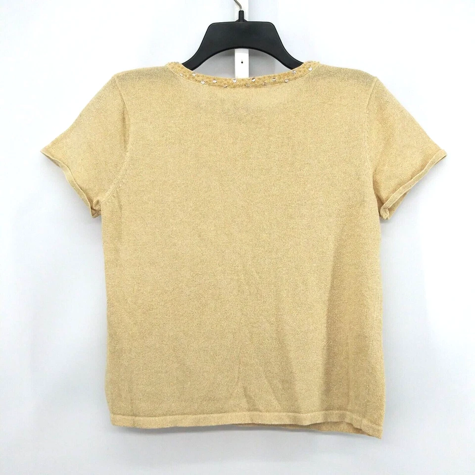 Camisa Primera Edición Mujer Talla M Dorada Hilo Metálico Cuentas Manga Corta Blusa Foto 3 de 4