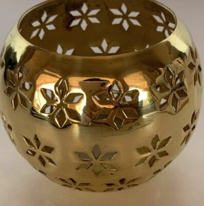 Gold Round Tea Light Candle Holder Star Pattern-Holiday-4”h x 3”