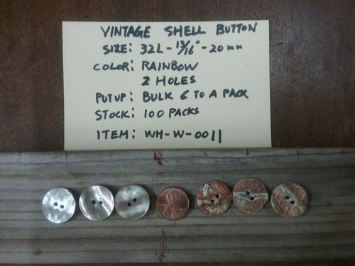 6 Natural Shell Button 20MM 32L 13/16" 2 hole nonflat RInbow thick reversible - Picture 2 of 2