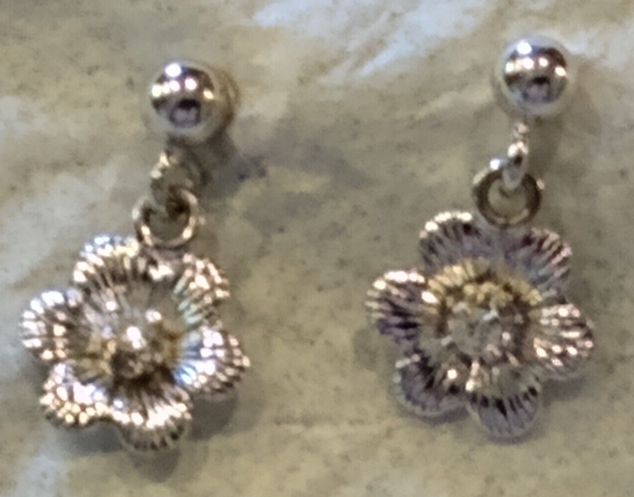 TINY STERLING SILVER FLOWER PIERCED EARRINGS WITH… - image 5