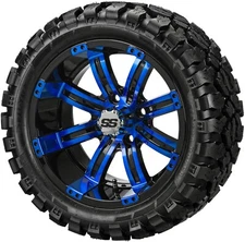 (4) Golf Cart 23x10R14 Sierra Rover Radial Tire on 14x7 Black/Blue Tempest Wheel
