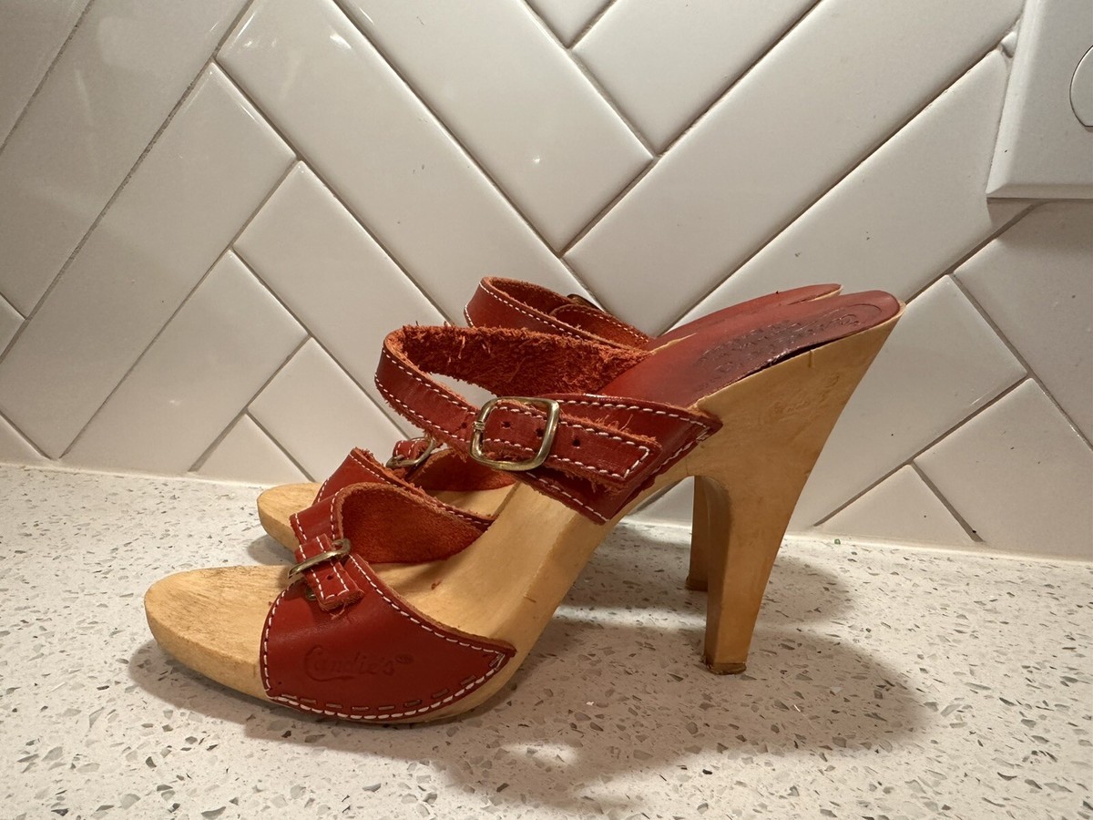Vintage 1980's Candies Original Sandals High Heels Slides Sexy Red
