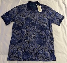 Robert Graham Dozer Navy Blue Paisley Print Polo Shirt Size M 128 NWT