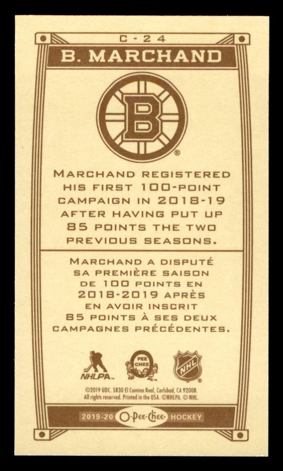 2019-20 O-Pee-Chee Caramel Minis #C24 Brad Marchand (ref 232992) - Image 2 of 2