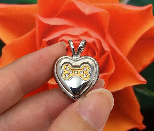 Dog Bone Heart Cremation Necklace Crystals Ladies Urn Jewelry Ash Pendant Girls - Picture 6 of 10