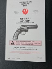 RUGER GP100 Double Action Revolver Owners Instrution Manual 1996