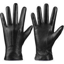 LOKIMSI Winter Sheepskin Leather Gloves for Women,Intelligent 7.5L, Black