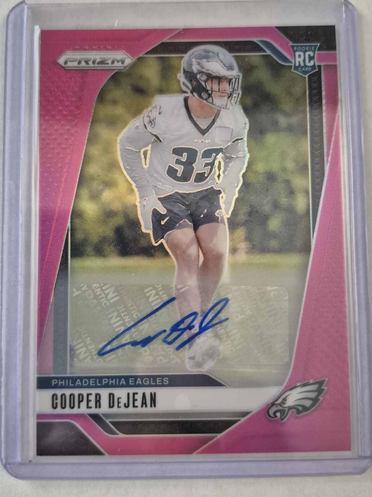 2024 Prizm Cooper Dejean Pink Rookie Autograph No. 321 Philadelphia Eagles