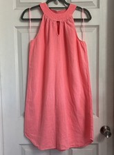 C&C California Hot Pink 100% Linen Shift Dress Halter Neck Size Small
