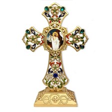 Resurrection of Jesus Christ Filigree Standing Cross Jeweled Pearls