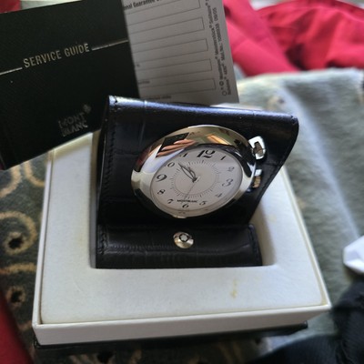 Montblanc Travel Alarm,Office Clock 7056 w Black Leather case/Box