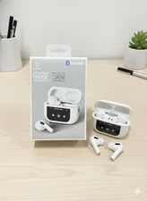 Wireless Bluetooth Earbuds with Smart LED Display Charging Case – White