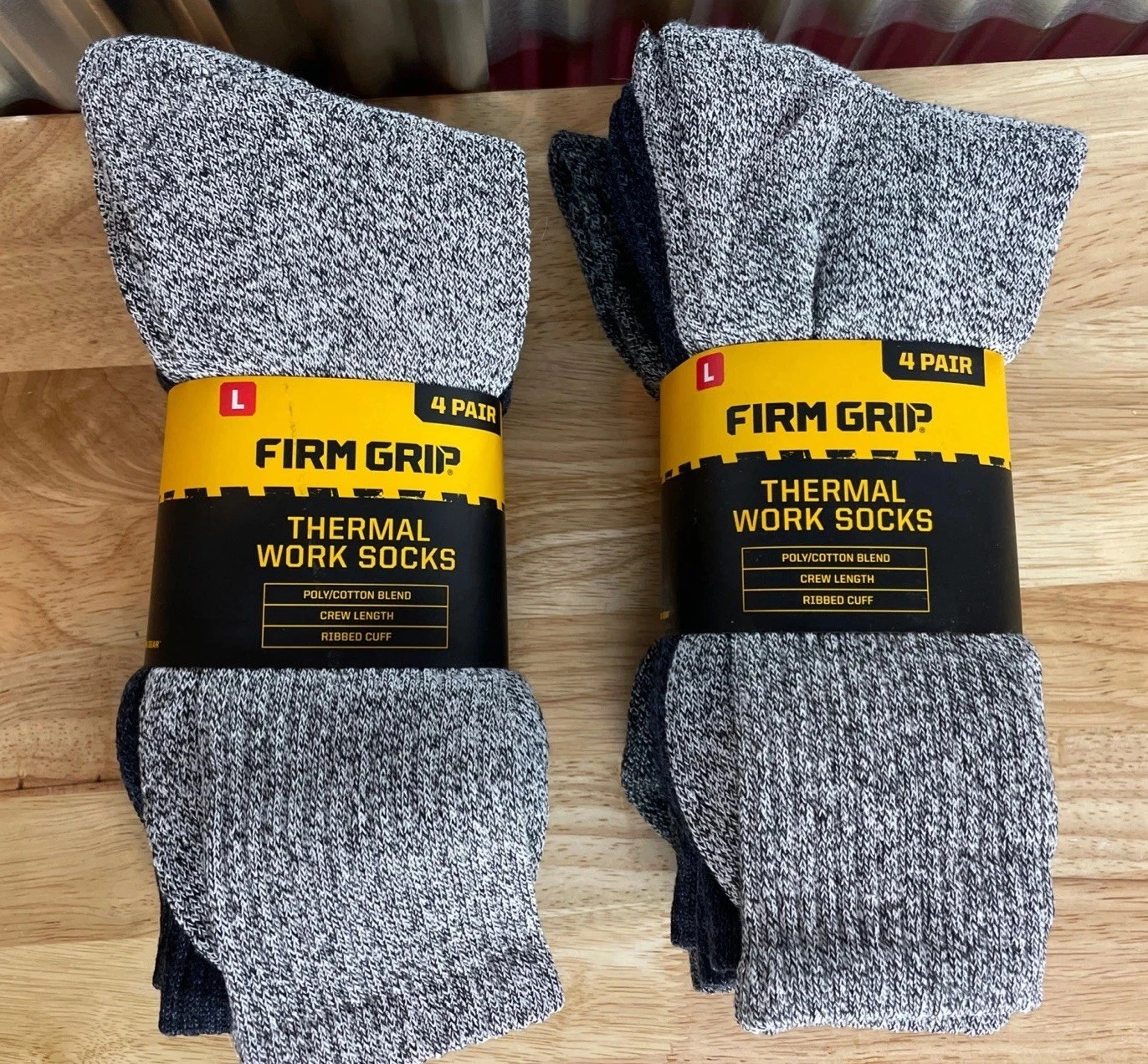 Firm Grip Large L Thermal Crew Work Socks Poly Cotton Blend - 8 Total Pairs NEW