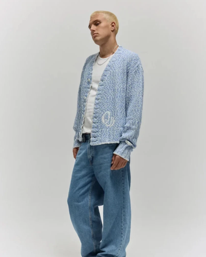 Porter James Sports Boxed Knit - Blue Melange Whip Stitch Cardigan. New. Size L. - product detail image 1