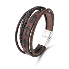 Mens Leather Cross Bracelet Multilayer Braided Wristband Bangle Bracelets wit...