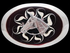 KC31123 VINTAGE 1970s WESTERN STYLE  HORSE  W/ SWIRL SILVERTONE BELT BUCKLE