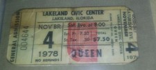 Biglietto concerto QUEEN Ultra RARO novembre 4 1978 FL Stub Mercury L@@K molto altro + FS
