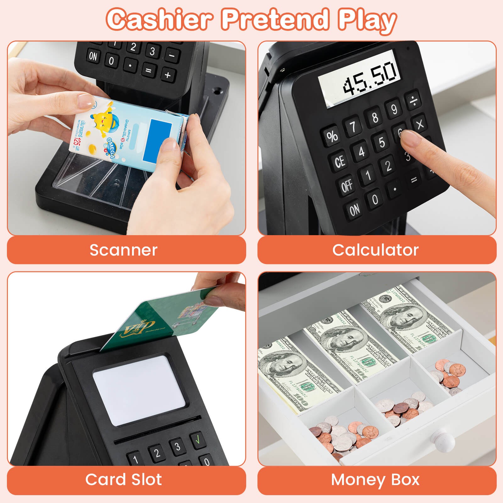 как выглядит Kids Grocery Store w/ Shopping Cart Cash Register Scanner Blackboards Toddlers фото