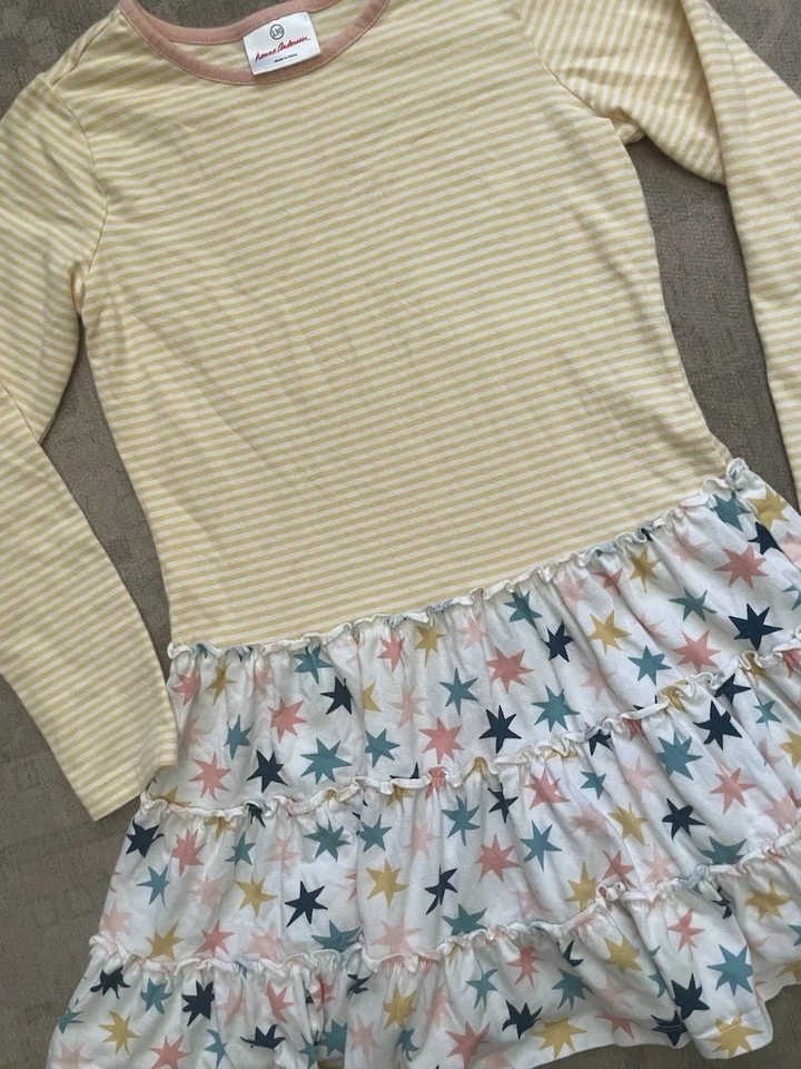 Hanna Andersson Yellow Stripes and Stars Drop Waist LS Dress Size US 8 | 130cm  - Image 2 of 4