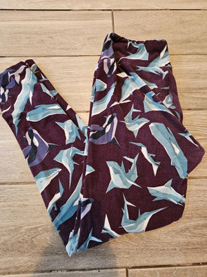 LuLaRoe OS Leggings Shark Print Plum Blue Teal One Size Stretch