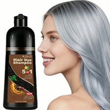 5-in-1 Silver Gray Hair Color Shampoo 500ml Easy At-Home Dye, Long-Lasting