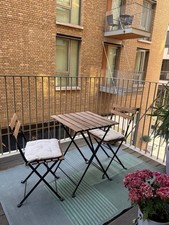 3-Piece Folding Patio Bistro Set Square Wood Top Table 2 Chairs w/ Cushions