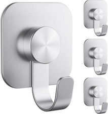 4 Pack Large Heavy Duty Wall Hooks - 26Lb Max, Stainless Steel Adhesive