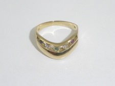 585 Gold Ring 14K Gelbgold 4,9 g Saphir Smaragd Rubin RG 62 - 19,7 mm 9683