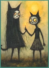 ACEO 2.5x3.5 watercolor painting - cat kitten candle whimsical fantasy surreal