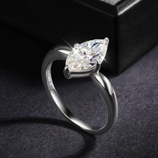 V1/2 1Ct Real Marquise Cut Moissanite Solitaire Wedding Ring 925 Sterling Silver