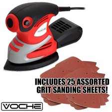 Voche 200w Electric Palm Detail Sander 25 Sanding Sheets & Dust Collection Box