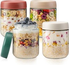 4Pk 16oz Overnight Oats Glass Jars w/ Lids Airtight Meal Prep