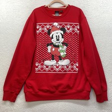 Disney Mickey Mouse Sweatshirt Mens XL Red Christmas Holiday Light Up Pullover