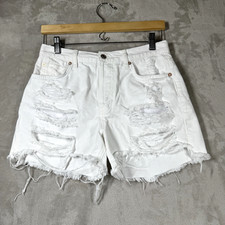 Free People We The Free Women's Size 26 White Denim Distressed Shorts 5 Button