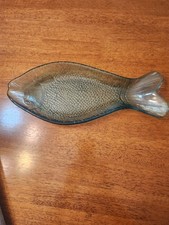 Fish Serving Appetizer Plate Clear Blue Glass...