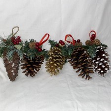 Lot Of 5 Assorted Pinecone Christmas Ornaments