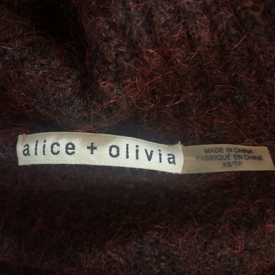 Свитер водолазка Alice + Olivia размер XS бордовый/черный шерстяной/мохеровый - Изображение 3 из 4